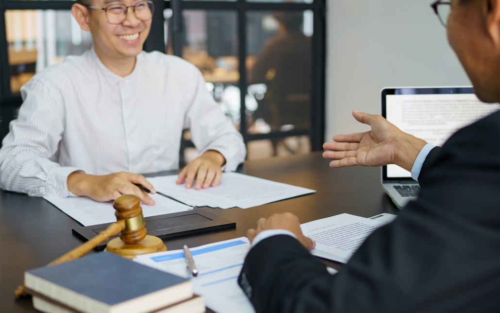 Smiling Men Meeting In Courthouse