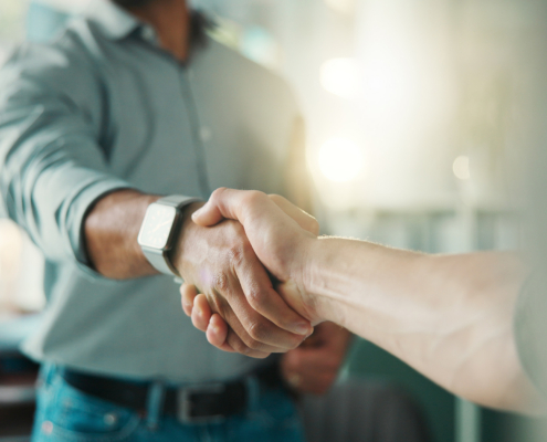 Shaking Hands, Job Interview And Recruitment With Deal At Office